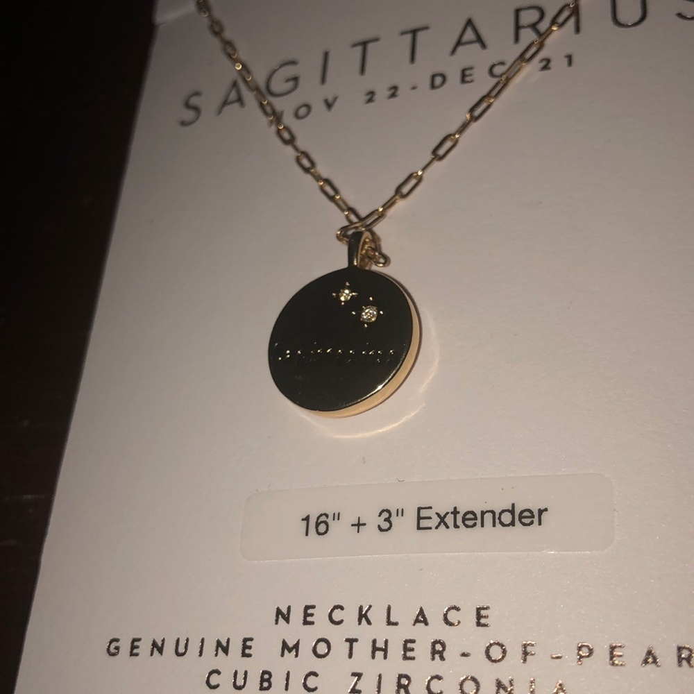 NWT LC Lauren Conrad Sagittarius Genuine Mother of Pearl and CZ Golden Necklace - Picture 6 of 6